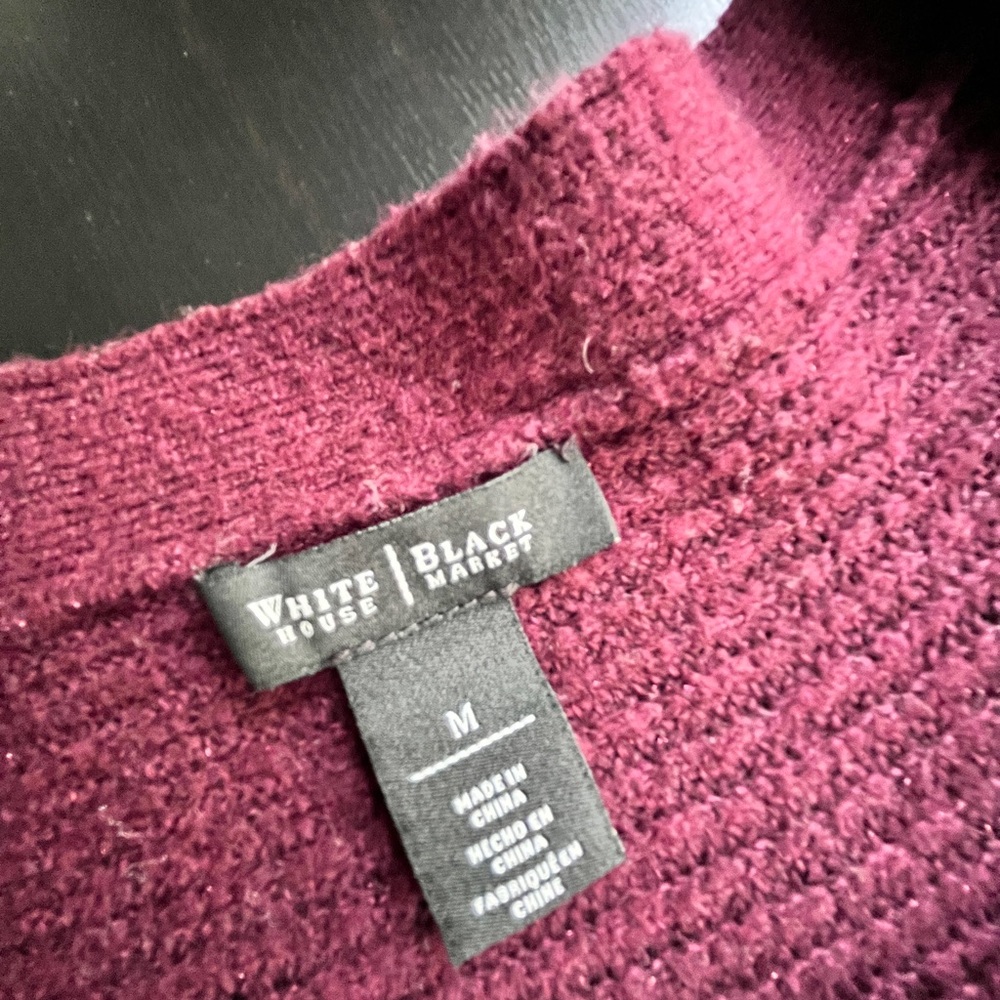White House Black Market Wine Boatneck Asymmetrical Hem Dolman-Sleeve Sweater - Picture 7 of 10